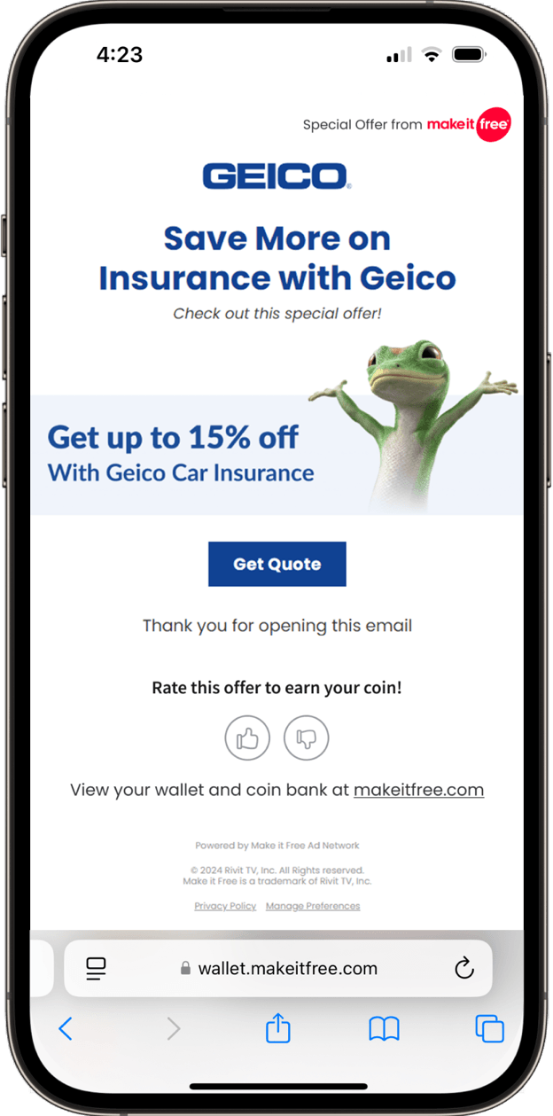 Exclusive email offer screen