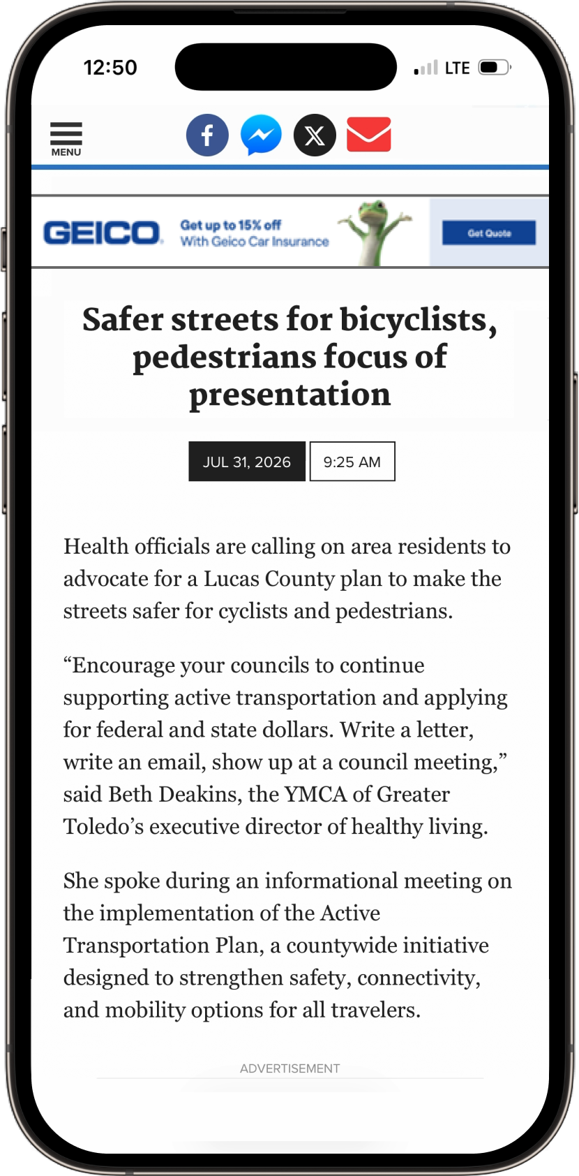 Article ad takeover screen
